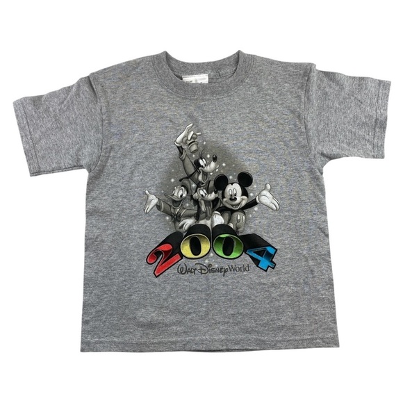 Walt Disney World Kids Vintage Gray 2004 Mickey Goofy Donald Pluto T-Shirt Sz 4T - Picture 1 of 9